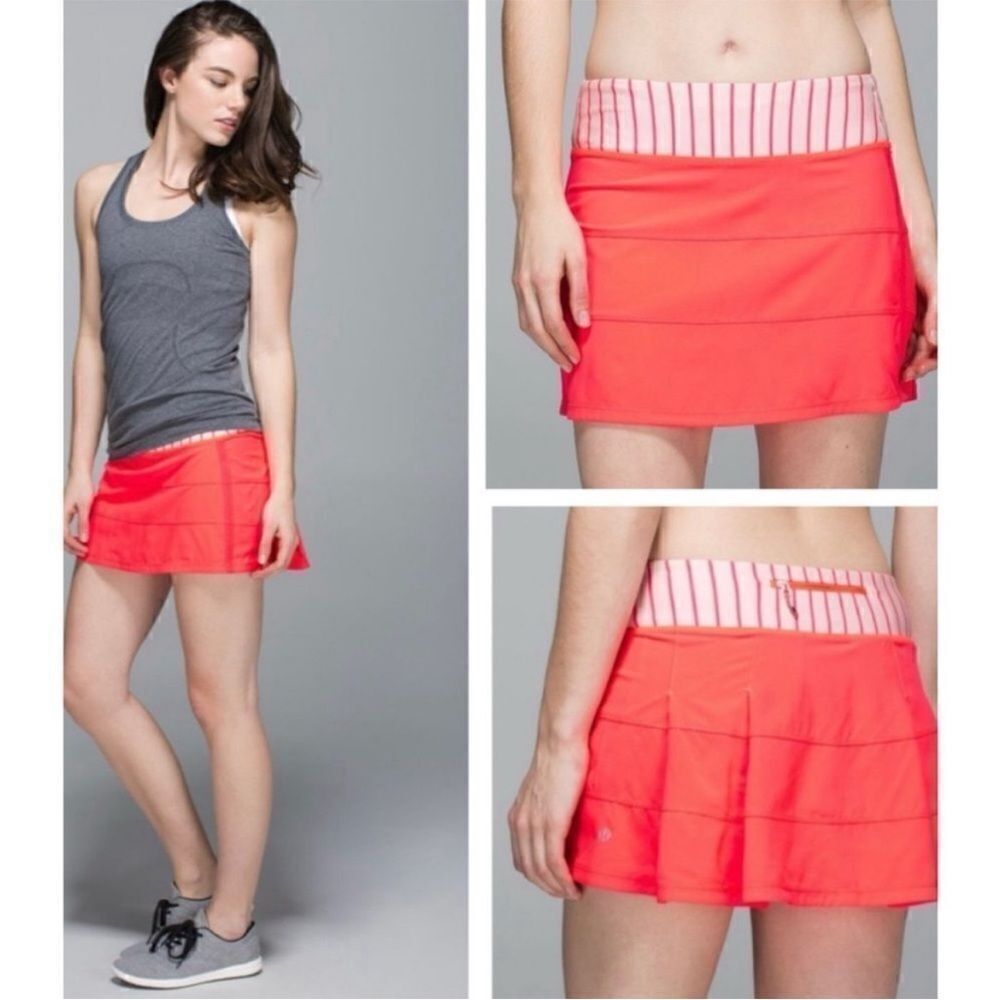 Lululemon Pace Rival Skirt in Electric Coral Stripe 6 EXC CONDITION